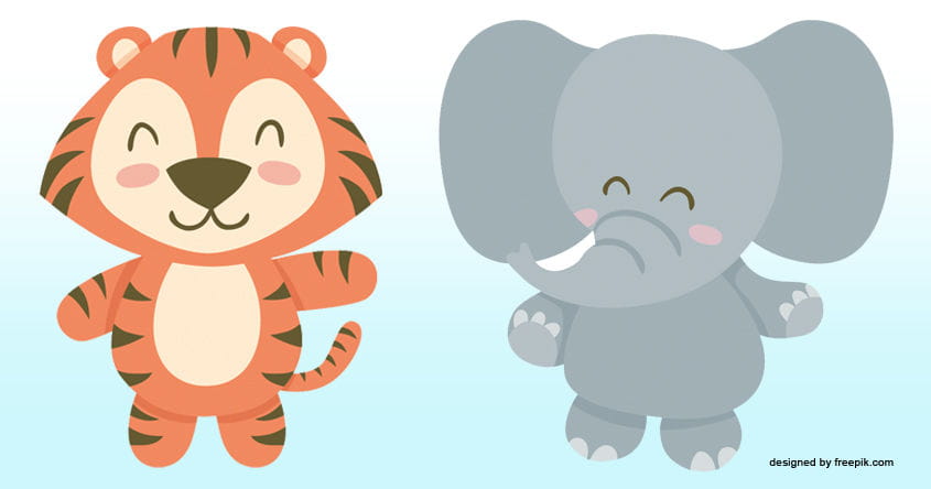 Comicfiguren Elefant und Tiger